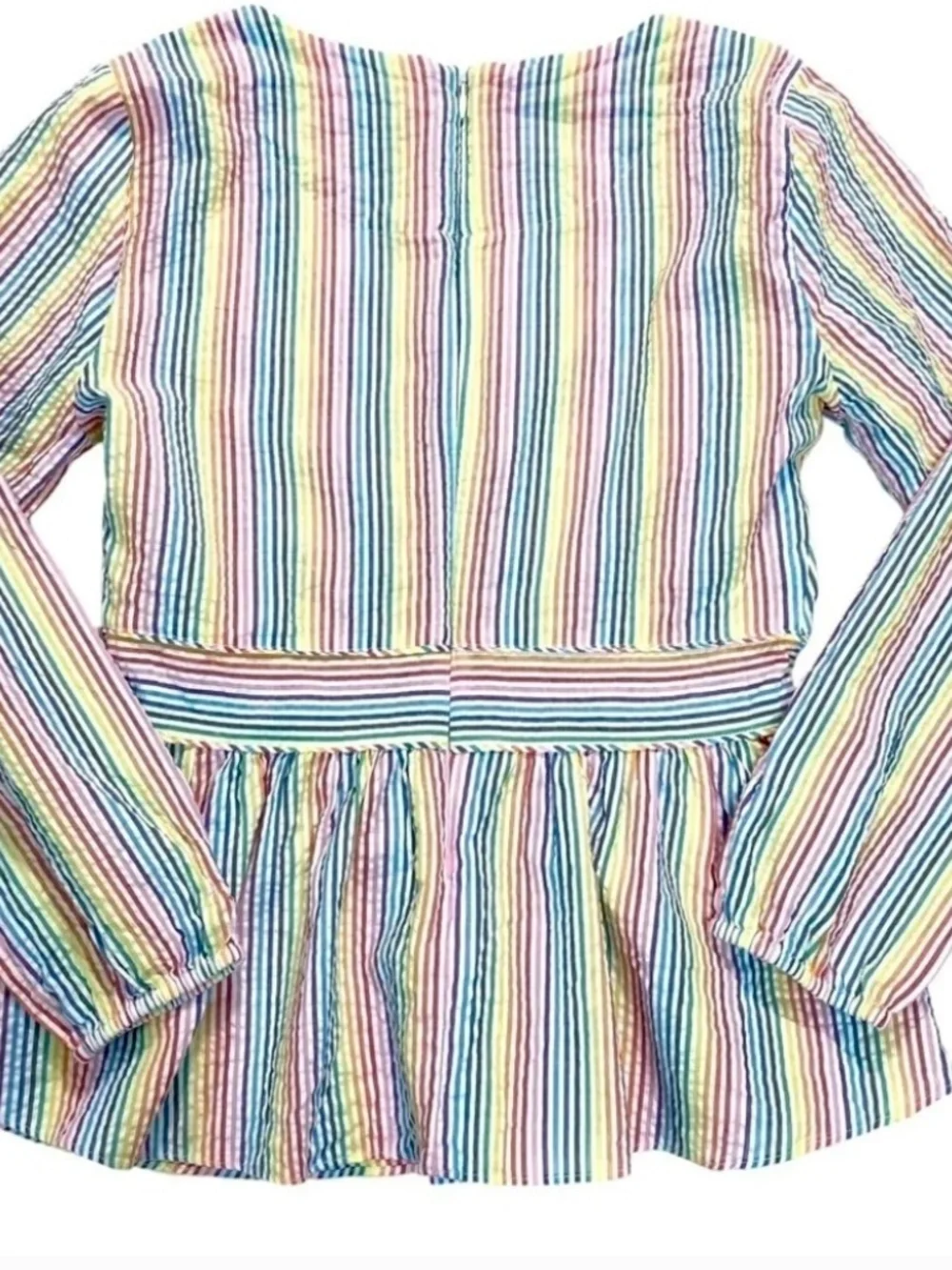 J. Crew V-Neck Peplum Cotton Top Rainbow Seersucker Stripes #AM647 Size 4/6 NWOT